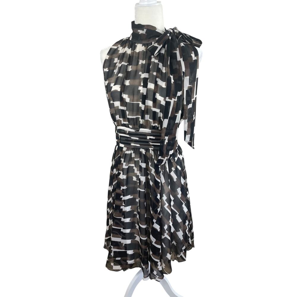 Vintage Banana Republic Silk Midi Dress Bow Geometric Print Y2K Size 6 NEW - Picture 4 of 16